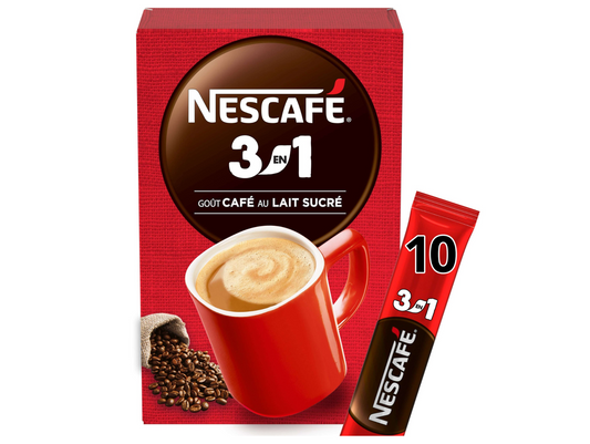 Café au lait sucré 3 en 1( lait + café + sucre) 16Gx 10 sticks NESCAFÉ