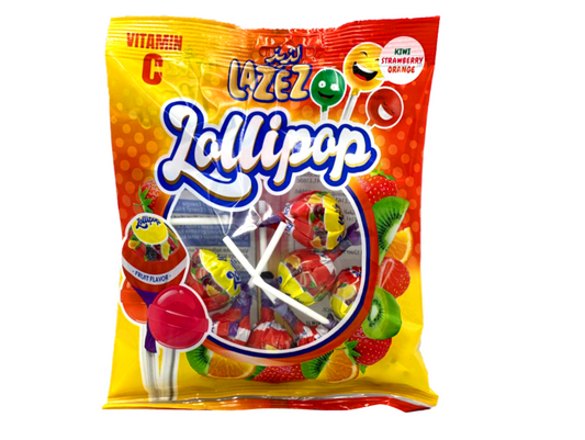 Sucette lollipop (kiwi, fraise, orange) 13G x8 - LAZEZ